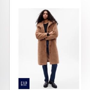 GAP Long Sherpa Coat Nut Brown